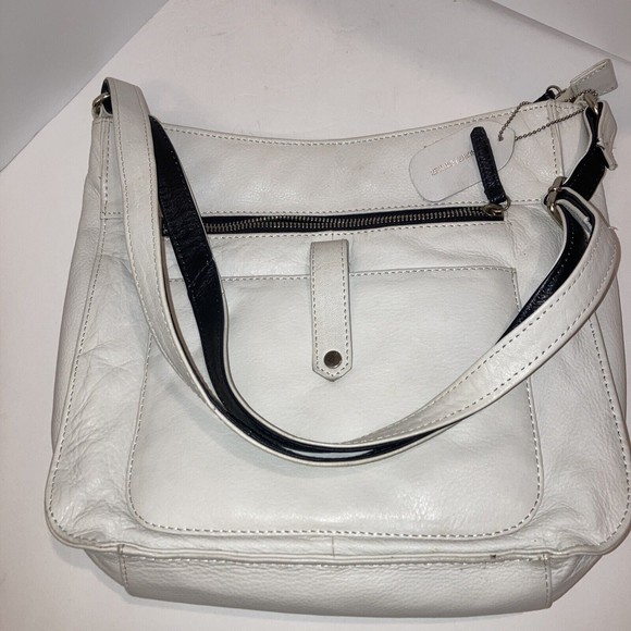Off-White OR Cream Colored 100% Cowhide Leather Shoulder Bag Purse Bag Tote - Picture 3 of 10